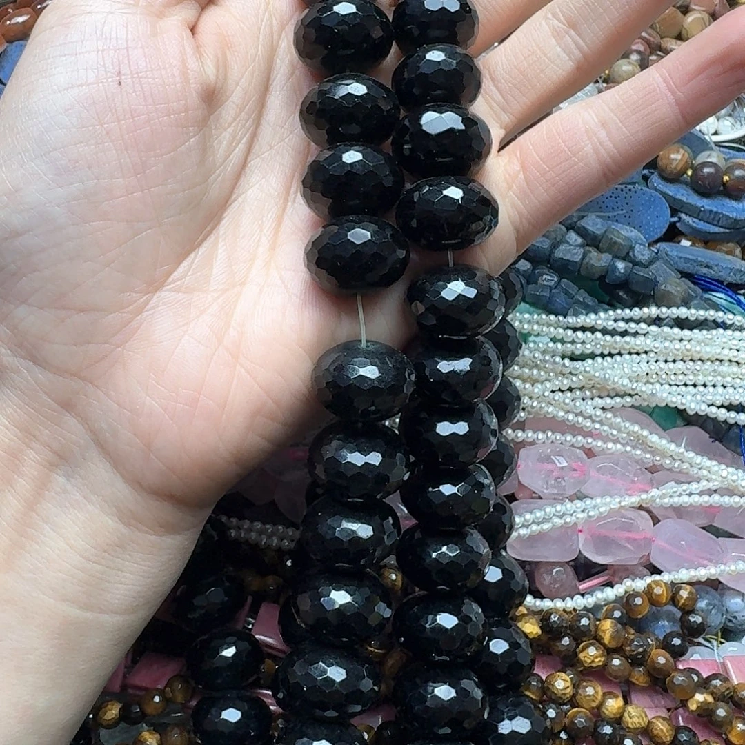 M***h葡萄石合金珠宝半成品2条20mm黑玛 瑙算盘