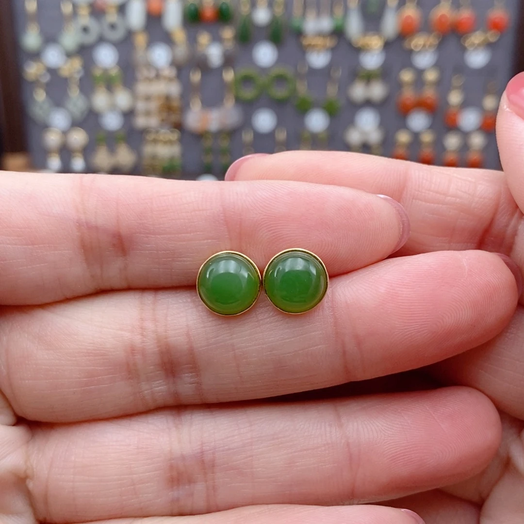 银S925镶嵌和田玉耳饰