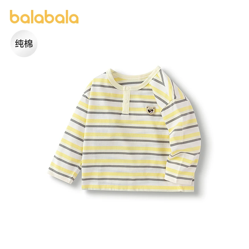 巴拉巴拉童装儿童长袖t恤纯棉打底衫男童女童条纹上衣2025秋新款