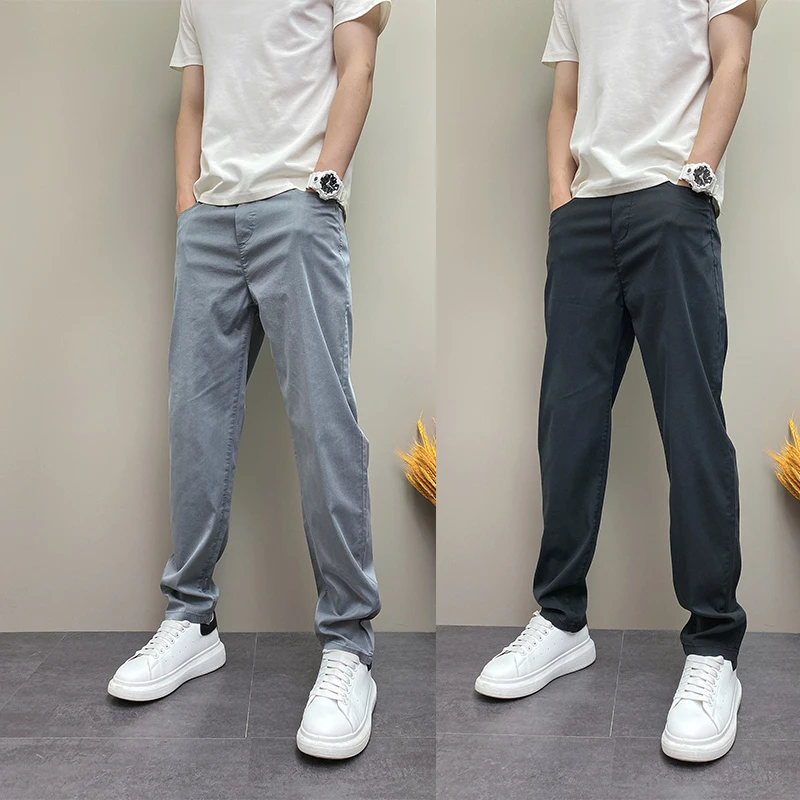 2025年夏季薄款潮流纯色青年男士休闲修身痞帅原创ins休闲长裤男