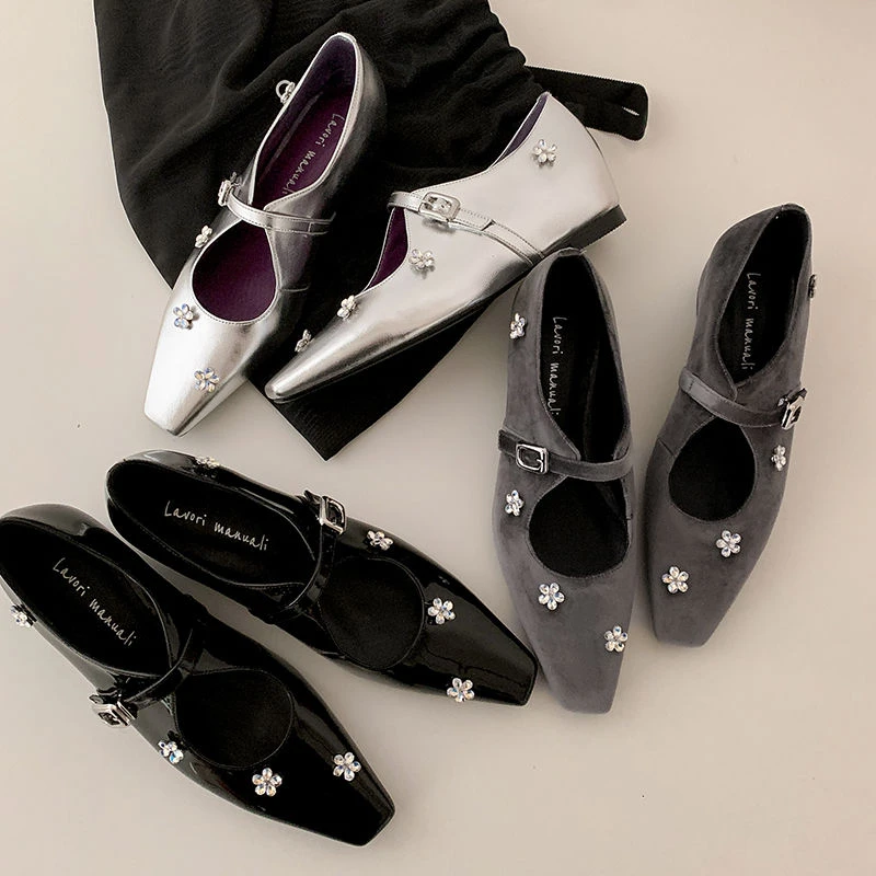 浅口真皮单鞋2025年春季复古风内增高水钻玛丽珍坡跟小众时尚女鞋