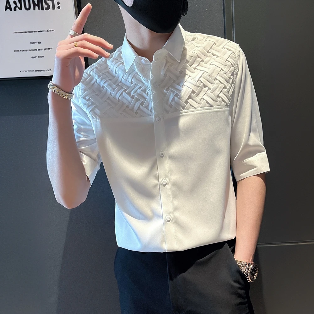 温纽旺男士衬衫短袖夏装七分袖衬衣薄款潮牌男装商务潮流夏季百搭