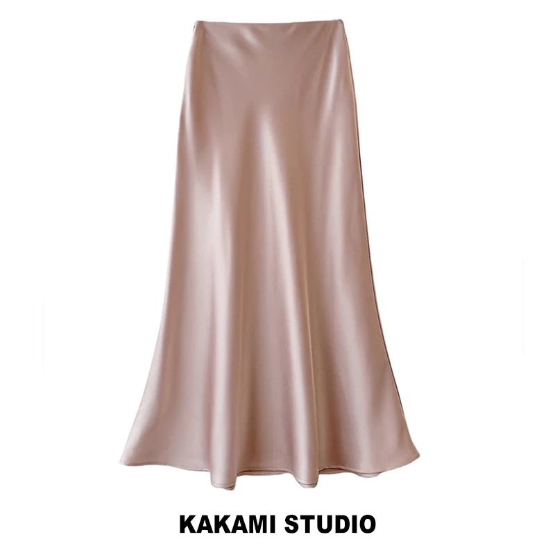 丝滑凉感醋酸缎面半身裙女2025夏季新款垂坠感包臀鱼尾裙A字长裙