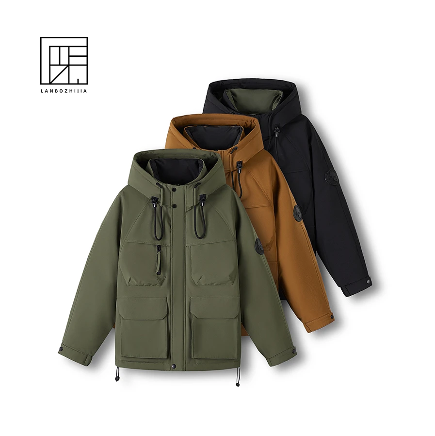 冬季连帽羽绒服 防风防水加绒厚款保暖休闲户外工装百搭外套6063