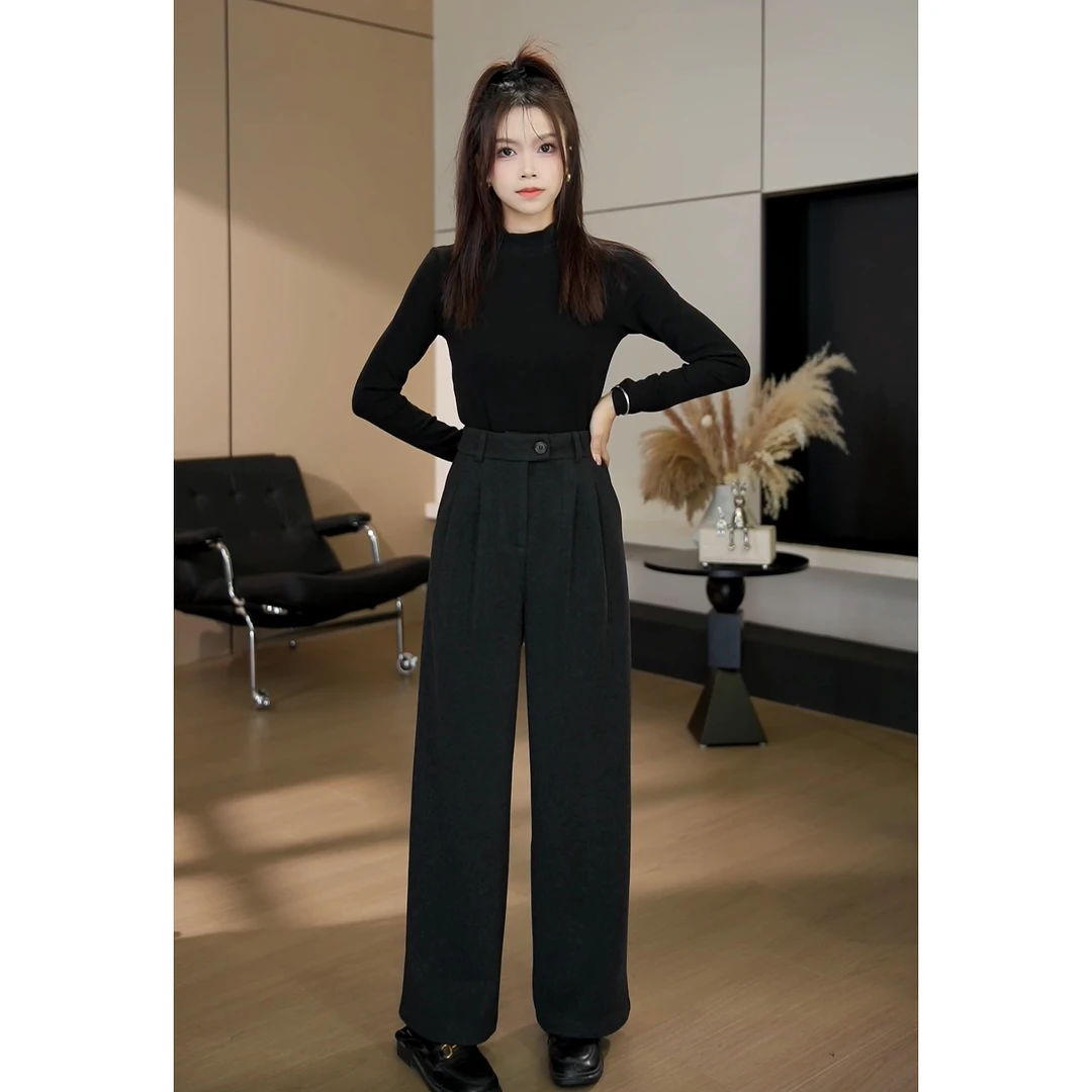 【现货】秋冬新款高腰直筒休闲垂感百搭宽松显瘦休闲裤-YJ3030