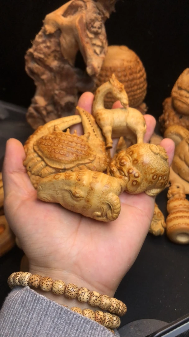 实心高密度玉化竹子纯手工雕刻竹根雕螃蟹手把件文玩