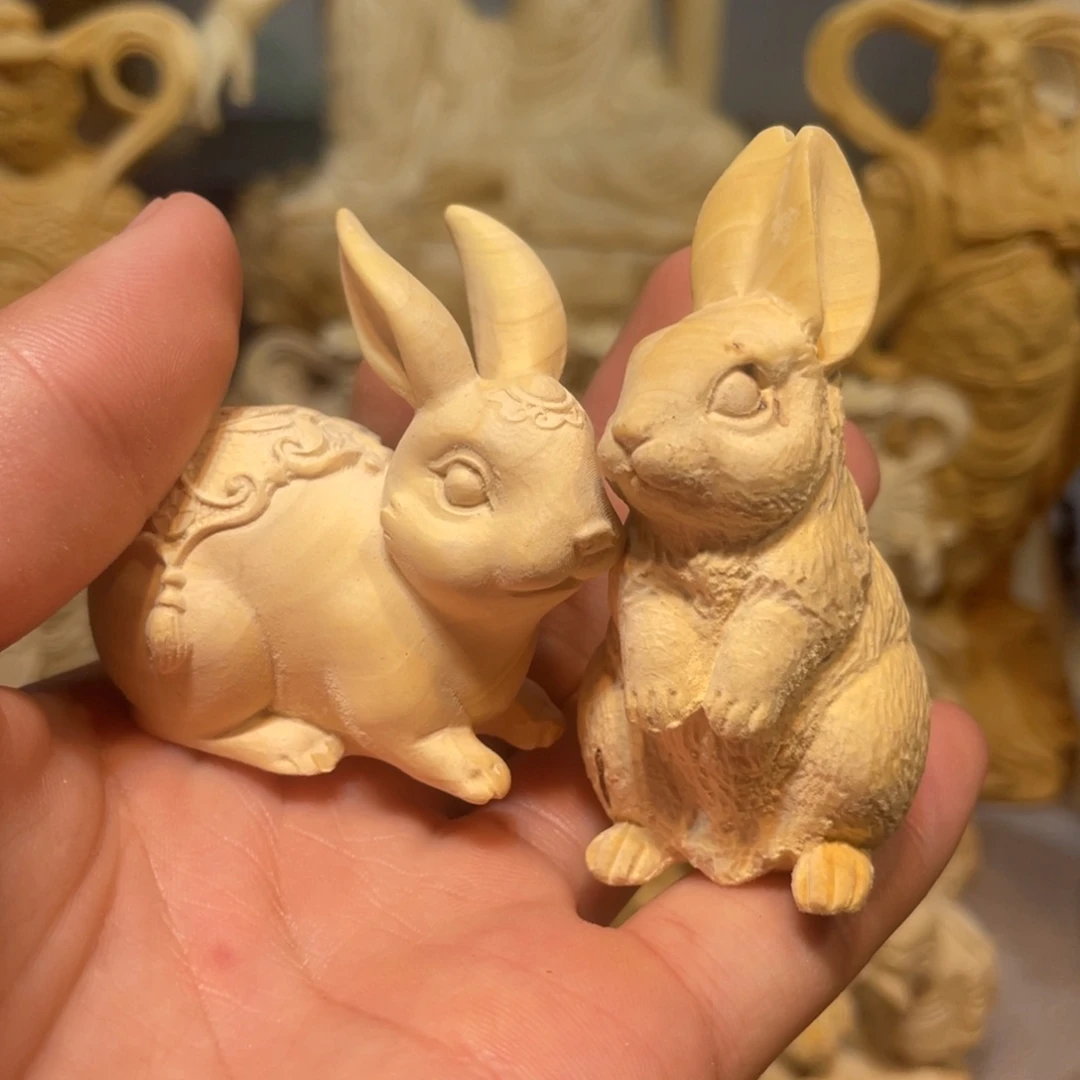 黄杨木瑕疵兔子一对