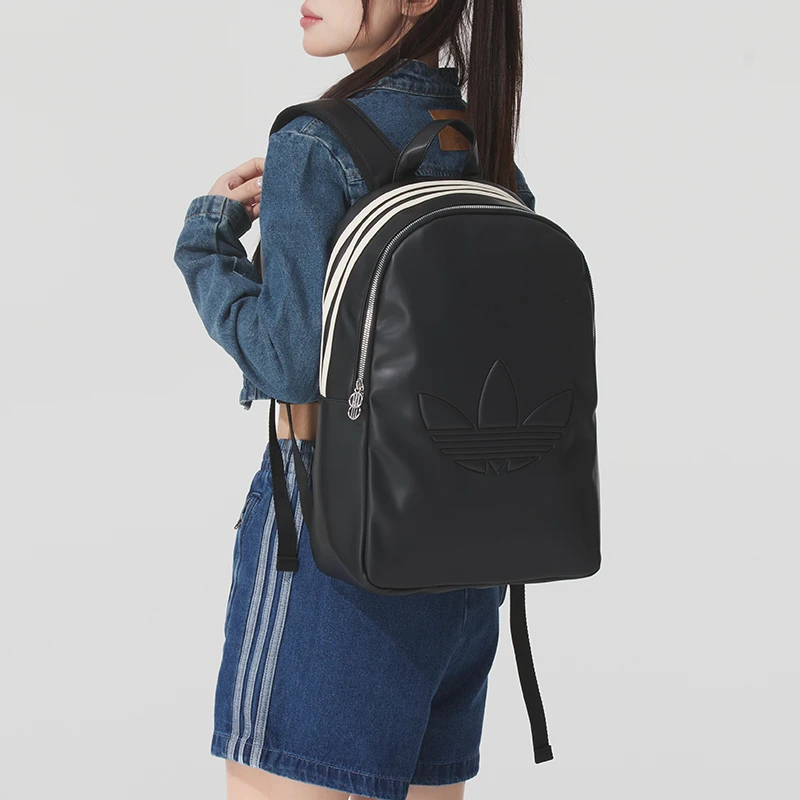 adidas/阿迪达斯正品三叶草男女新款经典实用仿皮运动双肩背包黑