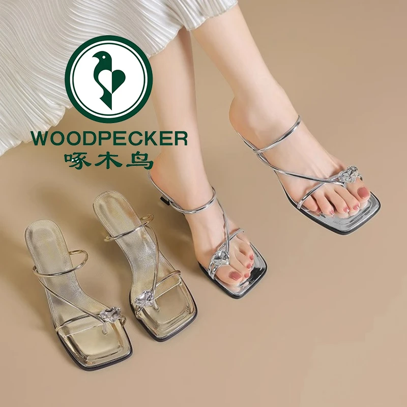 啄木鸟百搭细跟一字拖鞋女2025年新款夏时尚舒适不累脚夹趾凉拖鞋