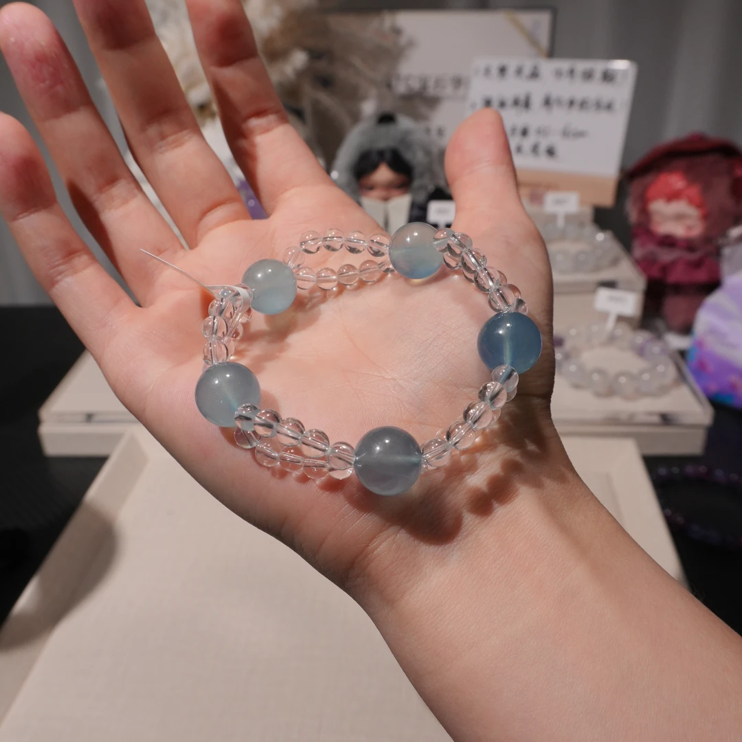 （价格158,79需要拍两单）白水晶 海蓝宝 双股道手串 发一串 A93