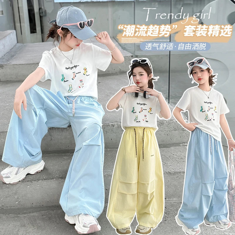 女童T恤套装夏装新款洋气儿童短袖工装裤大童女孩夏季时髦两件套