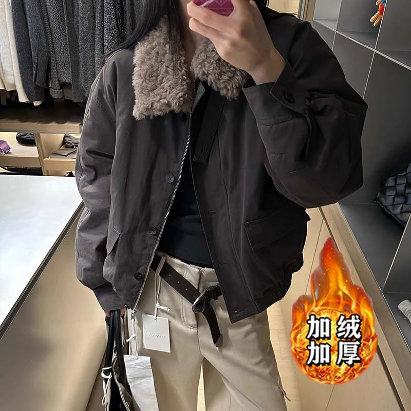 【加绒加厚】翻领工装外套短款派克服女秋冬HY0230