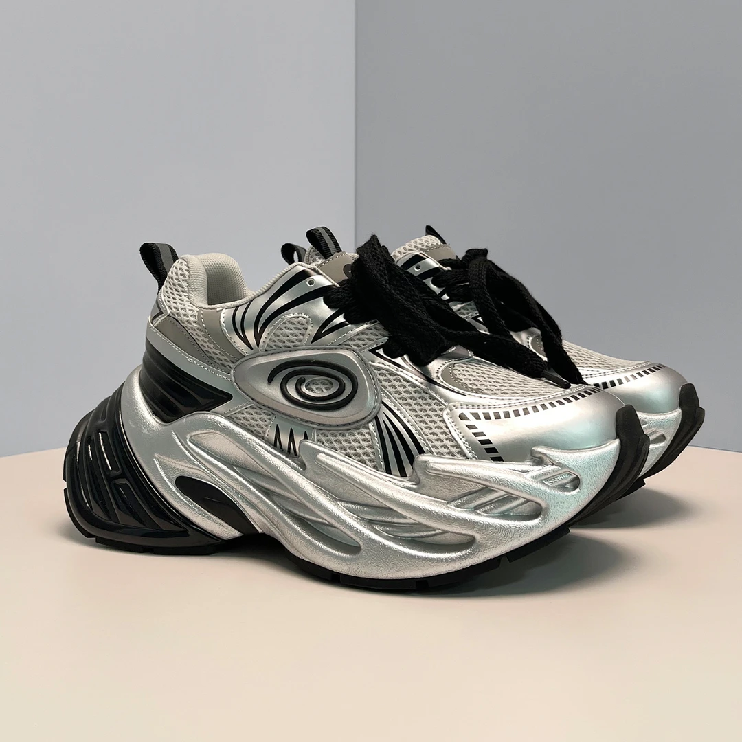 金属银厚底时尚老爹鞋男女10CM隐形增高休闲潮鞋情侣高级感运动鞋