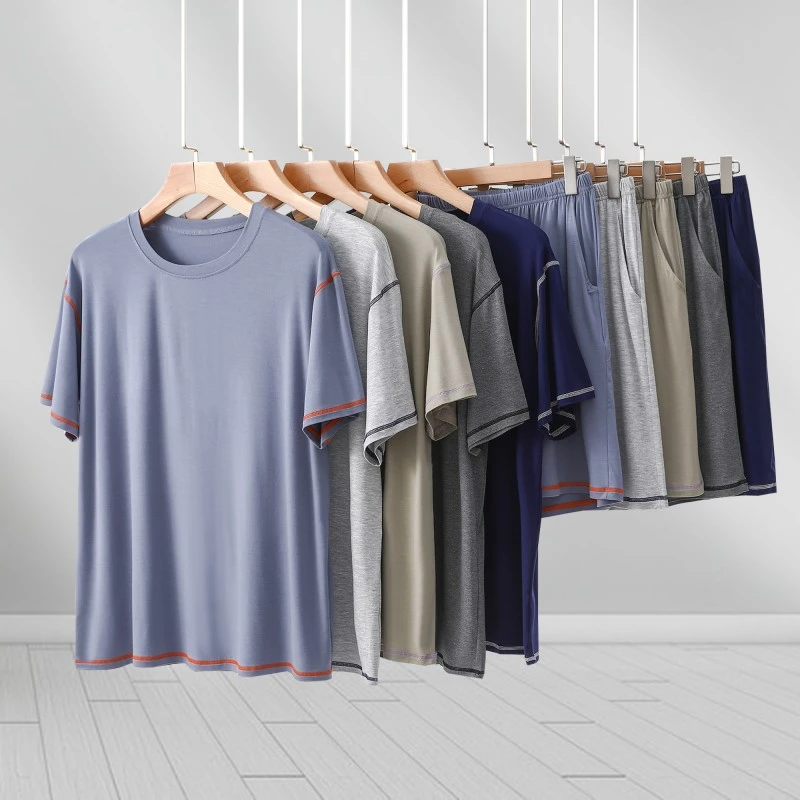 【海小山】男士个性拼线短袖短裤套装B2518