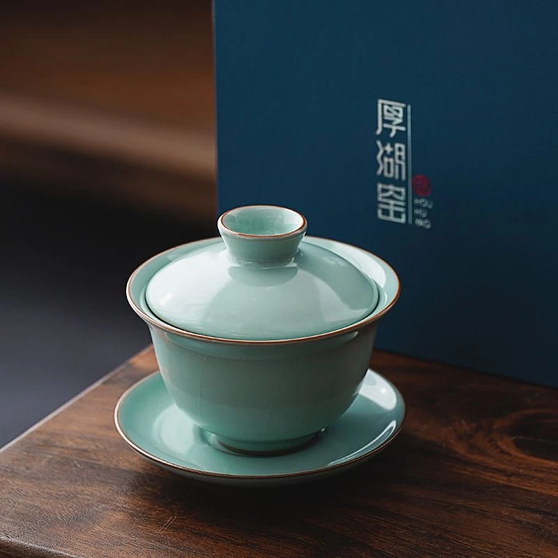 厚湖窑 天青三才盖碗