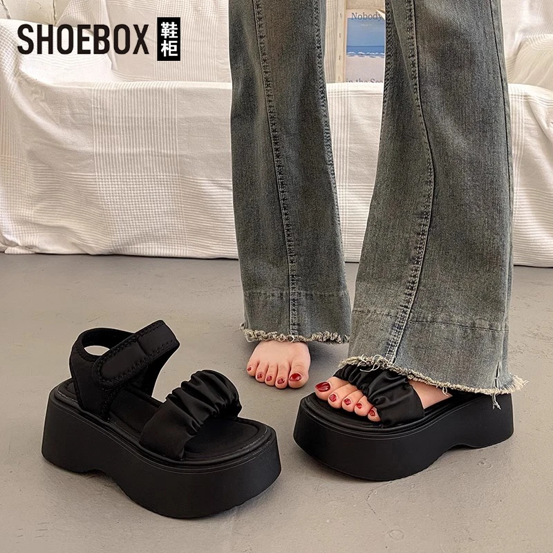 SHOEBOX鞋柜配裙子厚底凉鞋女夏外穿时尚2025新款增高坡跟罗马鞋