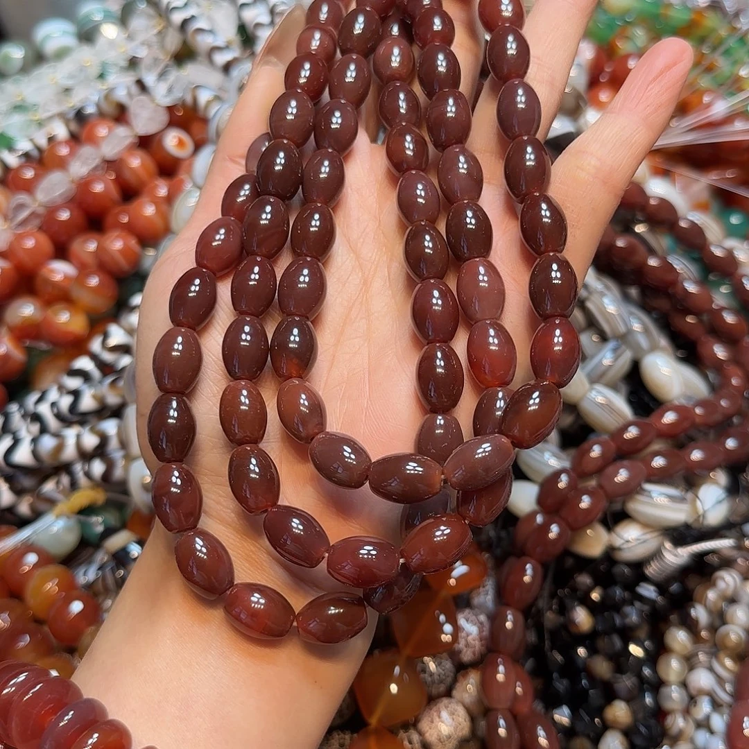 玛瑙/玉髓未镶嵌珠宝半成品10✖️14mm豆沙红玛瑙一条