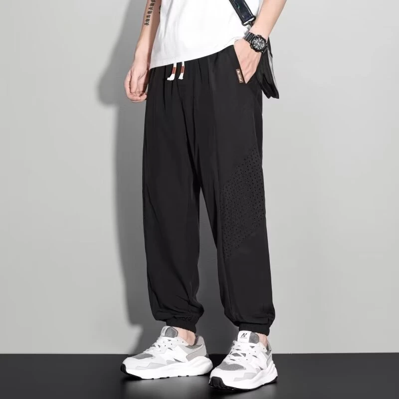 2025冰丝休闲束裤男士夏季薄款宽松透气舒适大码速干运动九分裤子