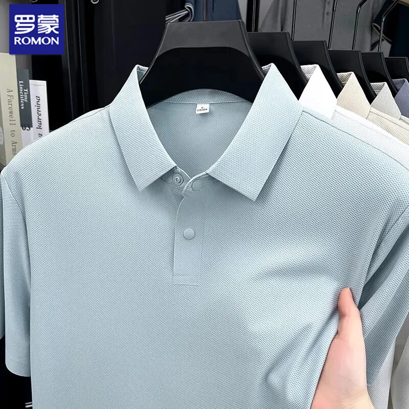 罗蒙男士短袖POLO衫2025夏季新款翻领纯色简约宽松休闲百搭上衣