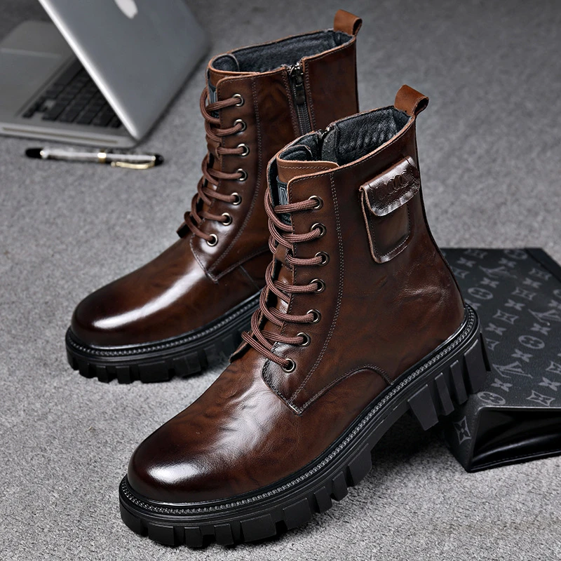 路易圣戈希男士秋季马丁靴潮流百搭工装靴休闲高筒皮靴男靴男款