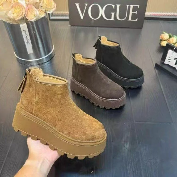 厚底雪地靴厚底小个子2025秋冬季新款时尚后拉链增高M9001