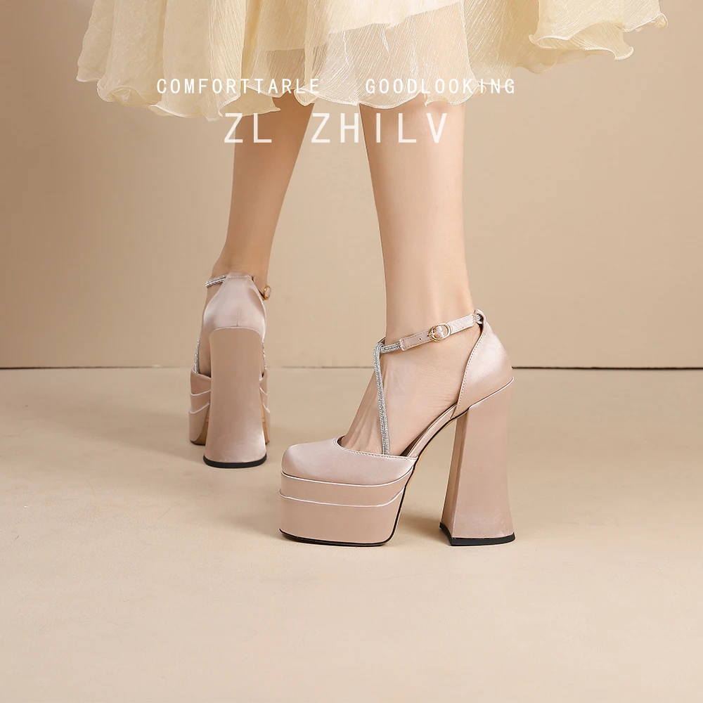 2024年超高跟高跟鞋防水台凉鞋白色婚鞋小个子黑色粗跟单鞋不累脚