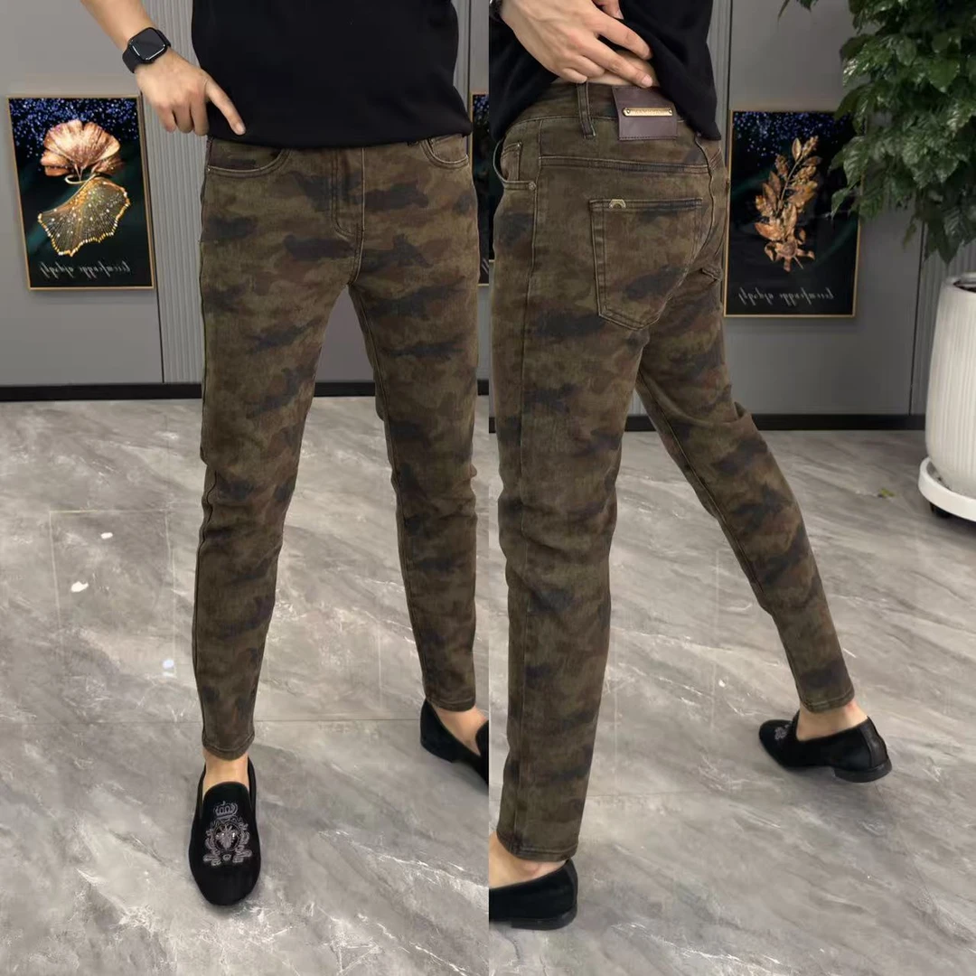 裤子男款2025秋季新款男士牛仔裤时尚迷彩牛仔裤男士秋冬款裤子