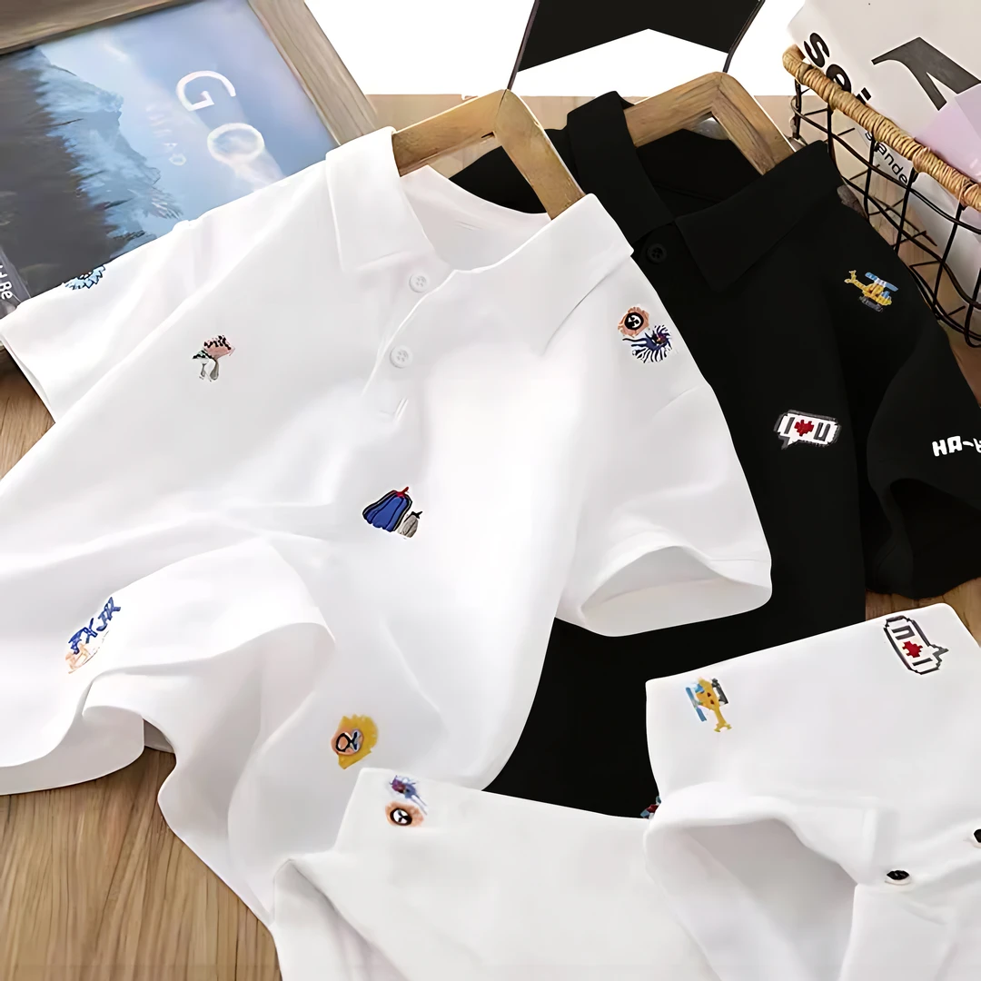 2025夏季新款男童短袖polo衫儿童纯棉半袖t恤宽松休闲中大童上衣