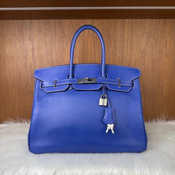 95新 Hermes/爱马仕 bk35电光蓝e皮内拼牛仔蓝/00112