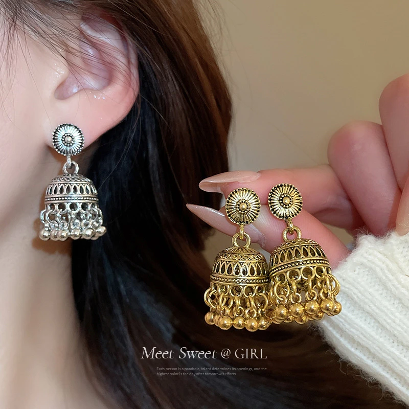 合金耳饰 中古vintage雕花流苏耳钉轻奢高级感民族风耳环耳饰女款