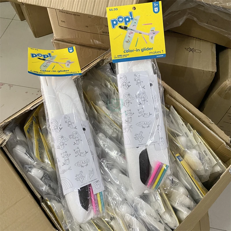 居家日用DIY涂鸦泡沫飞机手工涂色 滑翔机户外儿童手抛耐摔模型