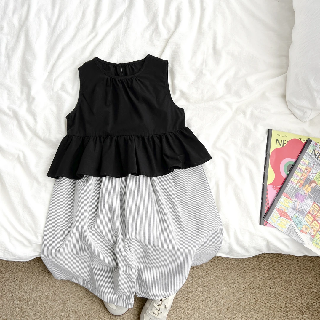 （现货）女童夏季无袖套装洋气女宝直筒裤娃娃衫两件套SXTXW55252