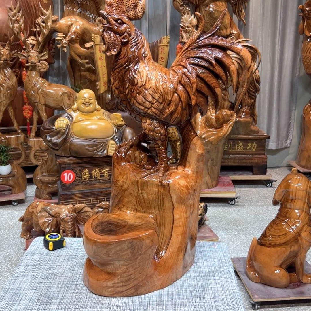 香樟木智**堂香樟木实木根雕摆件公鸡