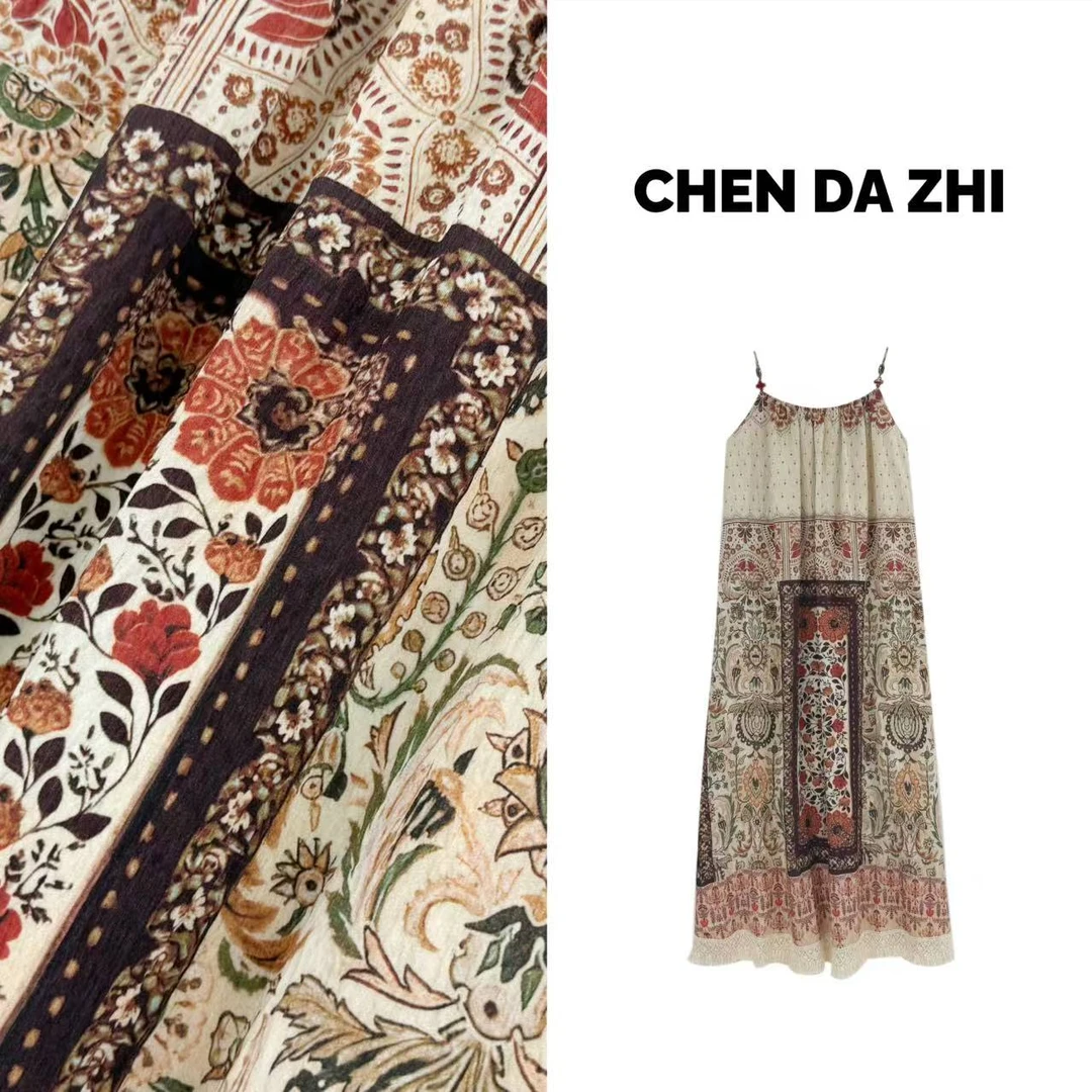 【大只定制】花影流年 设计师款显瘦波西米亚风度假连衣裙5XLJJ9469