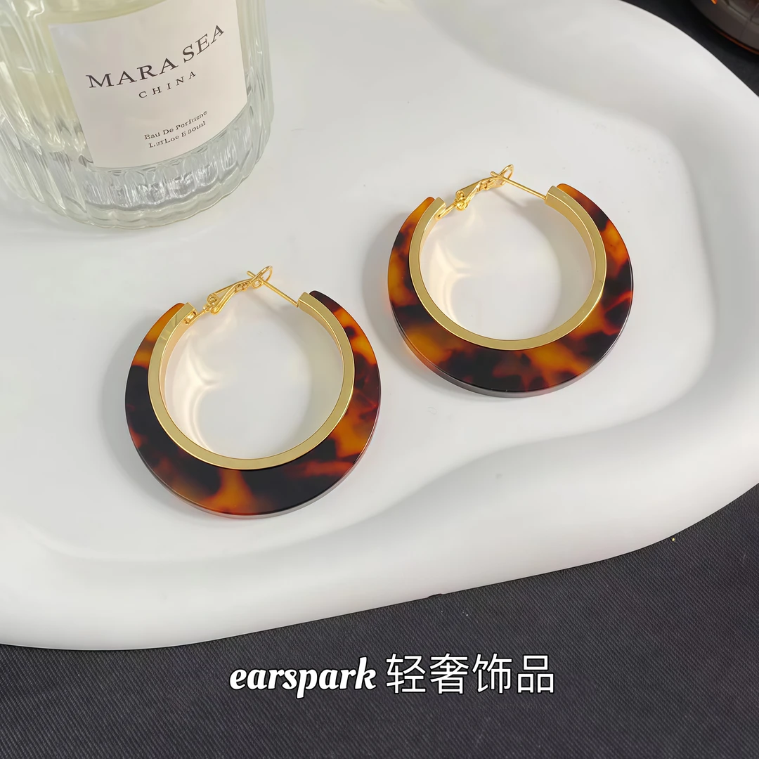 EarSpark 黄铜耳饰 豹纹原创设计日韩女耳环复古百搭耳饰圈圈