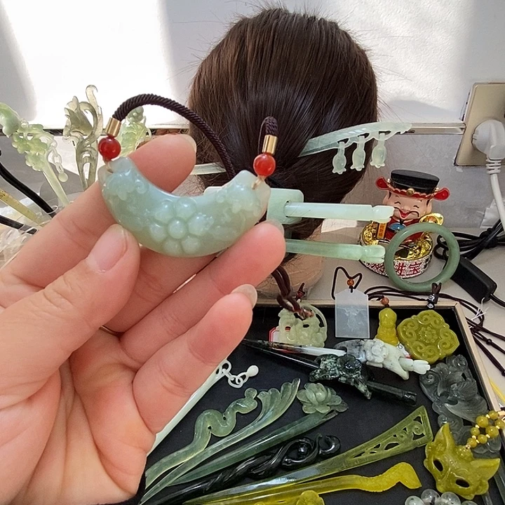 蛇纹石玉合金发饰弯管