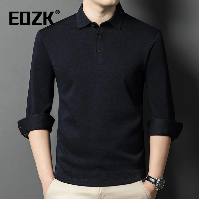 Eozk内里薄绒长袖针织衫T恤男士秋冬季翻领商务休闲Polo衫打底衫