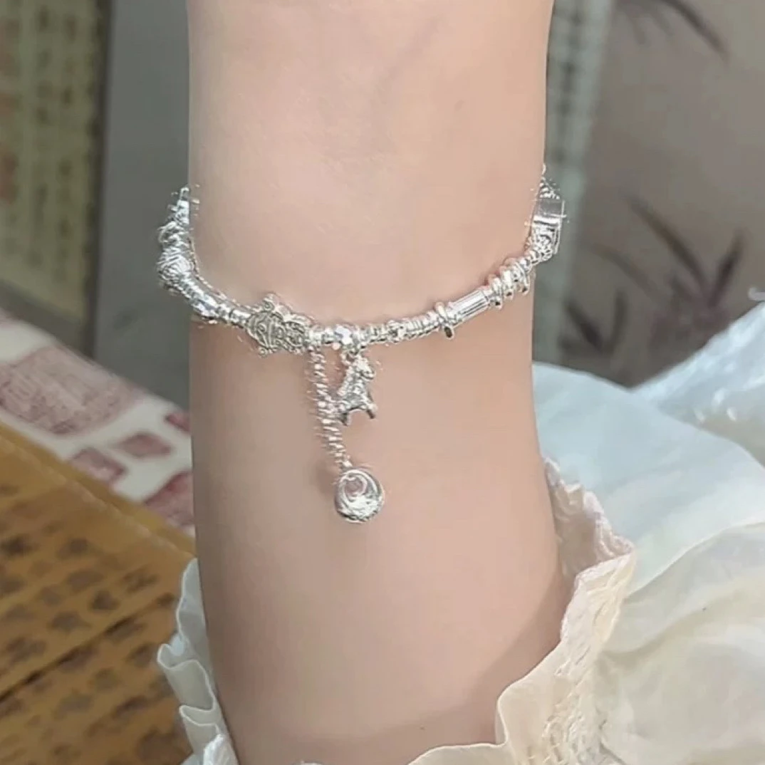 足银手链 足银四叶草满钻手链开运手链手工女款精致闺蜜银手链
