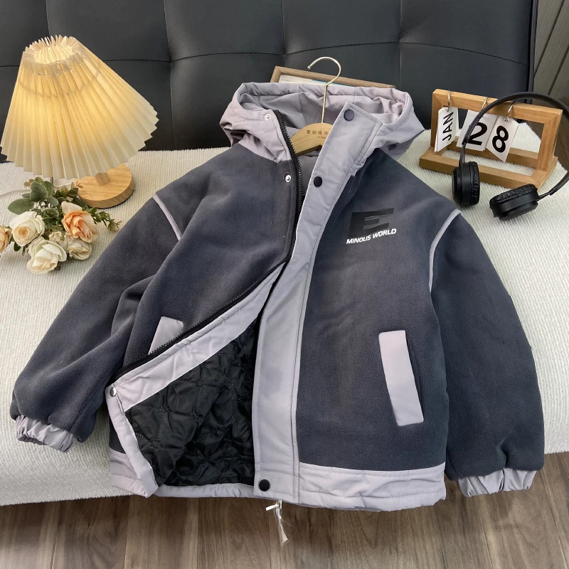 佑妈家童装 男女童中大童潮款外套儿童洋气加绒上衣冬款二棉