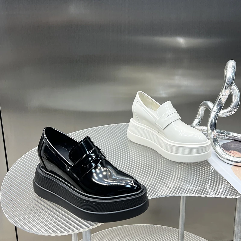 英伦风内增高乐福鞋女2025年春季新款小个子尖头厚底单鞋SJ2988-1