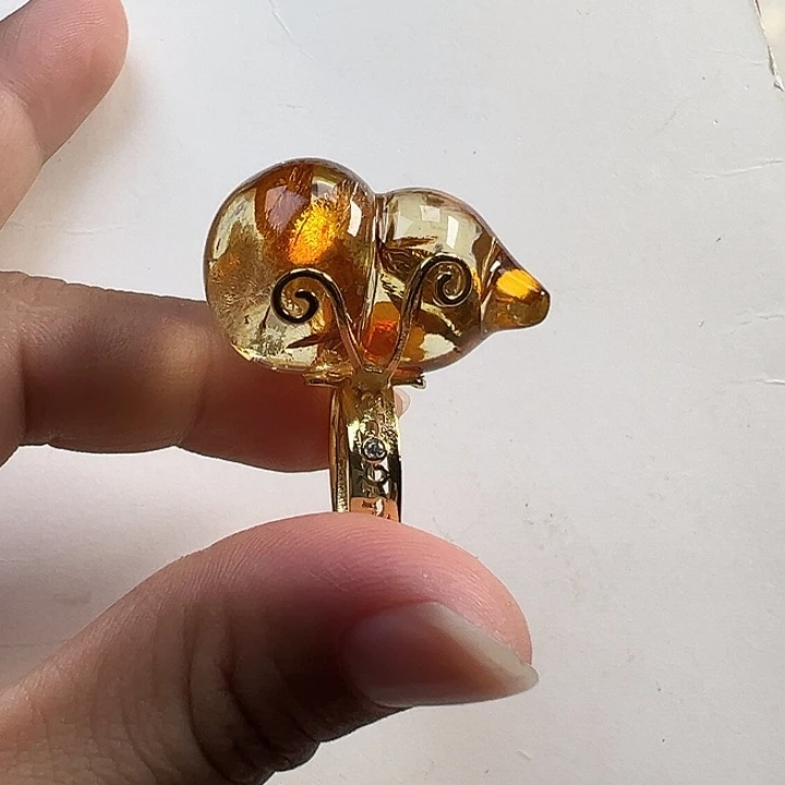 琥珀（花珀）银S925镶嵌戒指