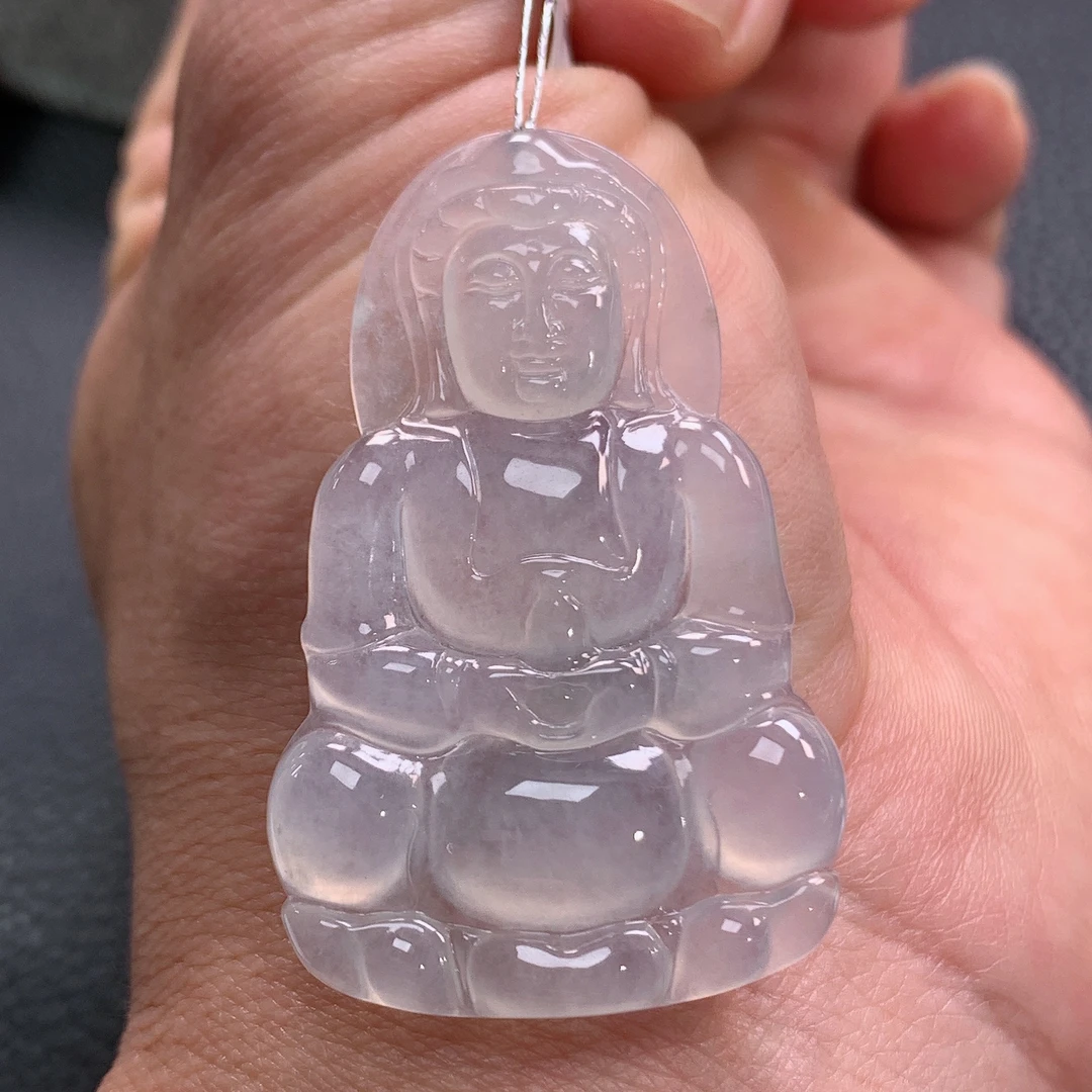 缅甸天然A货翡翠冰种观音吊坠45.2×28.9×4.3mm
