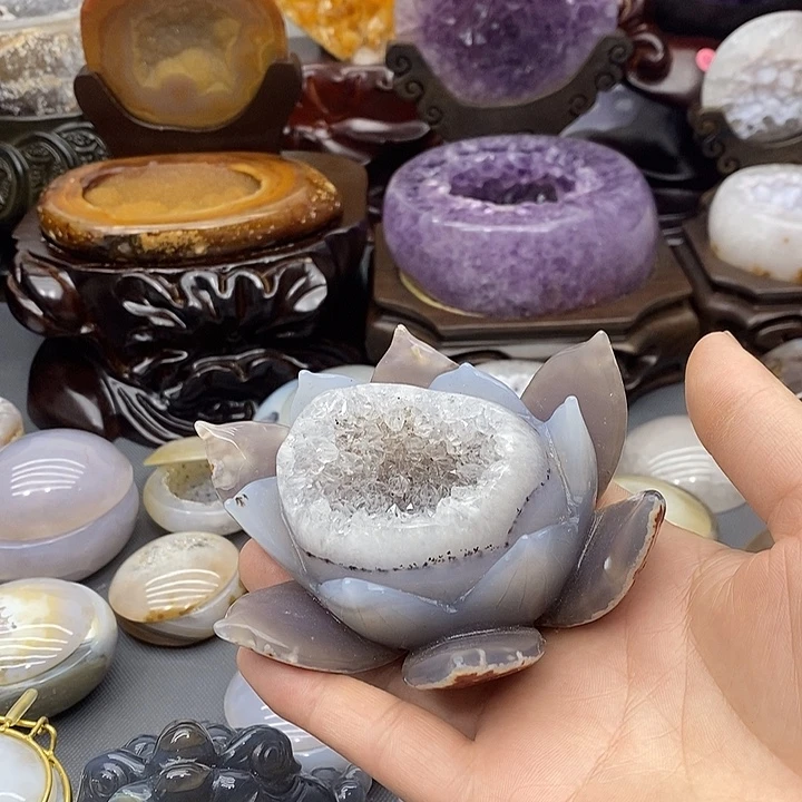 紫晶未镶嵌摆件水晶莲花