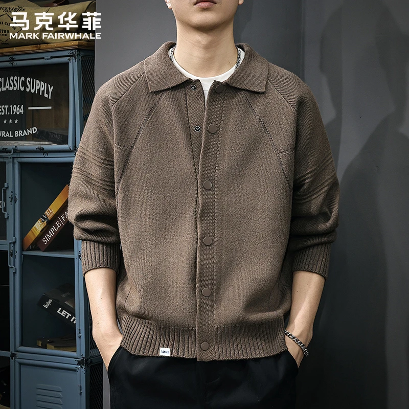 马克华菲美式复古潮流POLO领毛衣男宽松休闲冬季新款开衫针织外套
