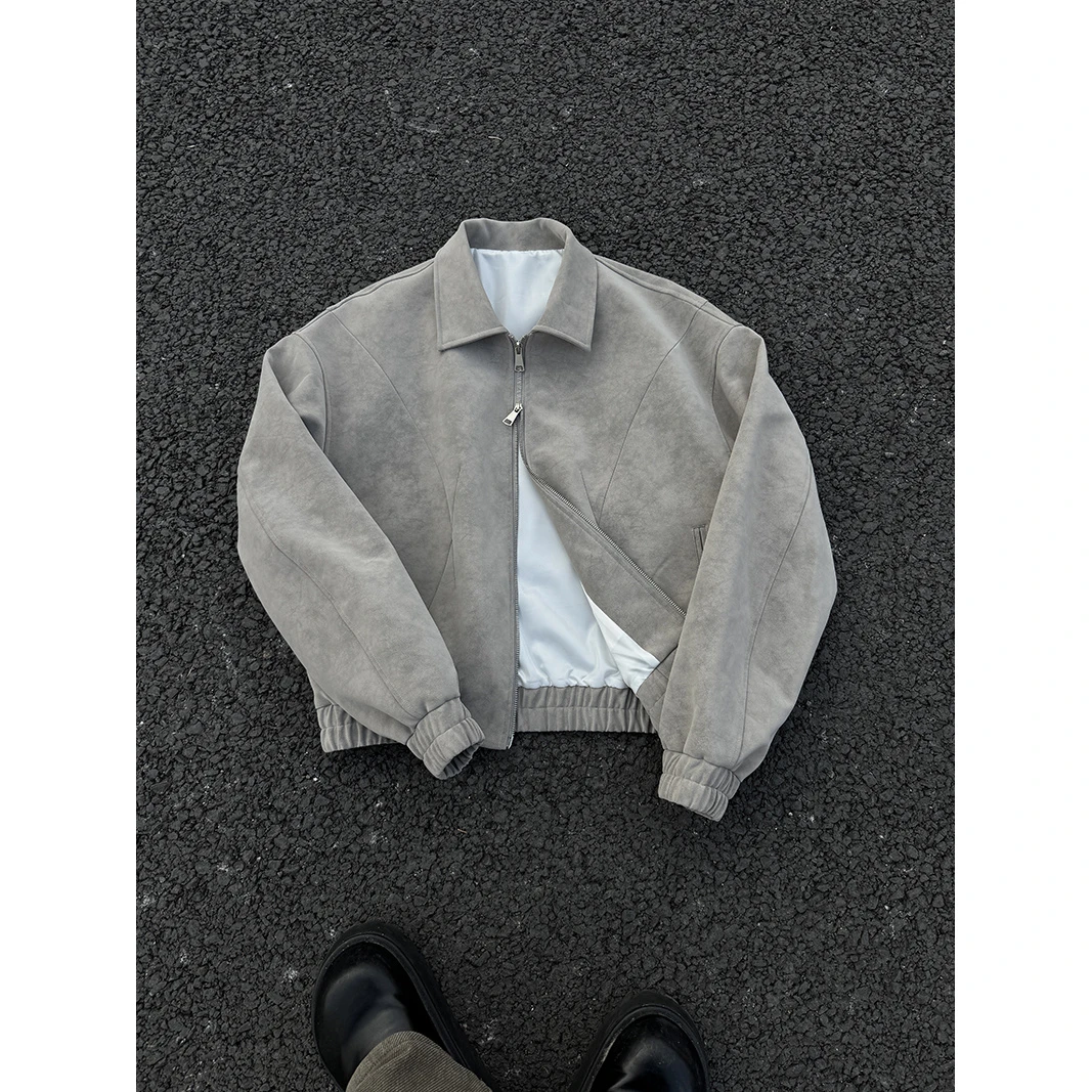 2025春季夹克百搭时尚皮夹克翻领皮衣扎染上衣外套