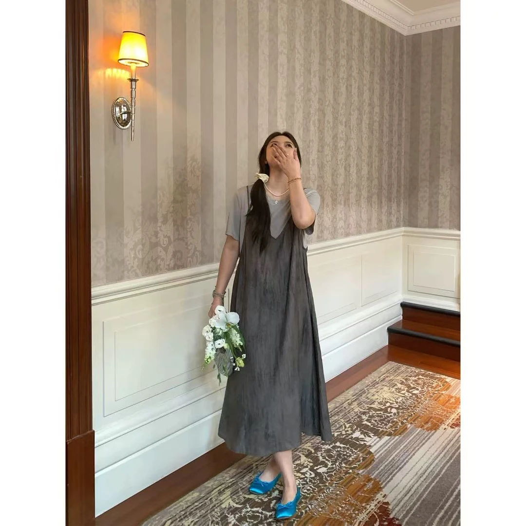 【现货秒发-NAZ微胖大码定制】拼接设计吊带假两件显瘦连衣裙