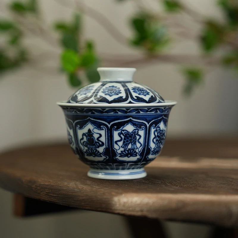 【墨舍柴窑】墨舍柴窑八宝开窗大元宝盖碗纯手工moshe516复古陶瓷