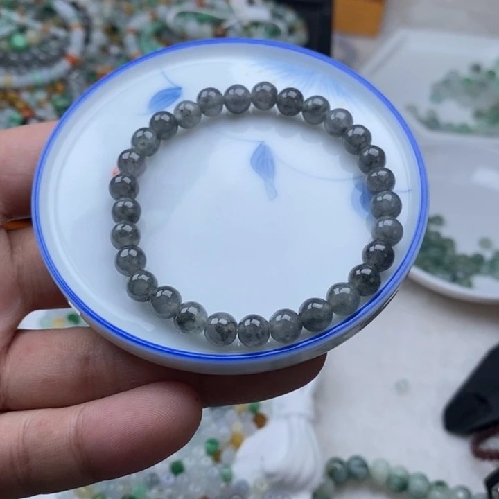 翡翠散珠卡6乌鸡手串