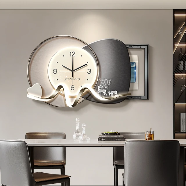 时来运转电表箱装饰画带钟表餐厅配电箱挂画轻奢九鱼电箱遮挡壁画