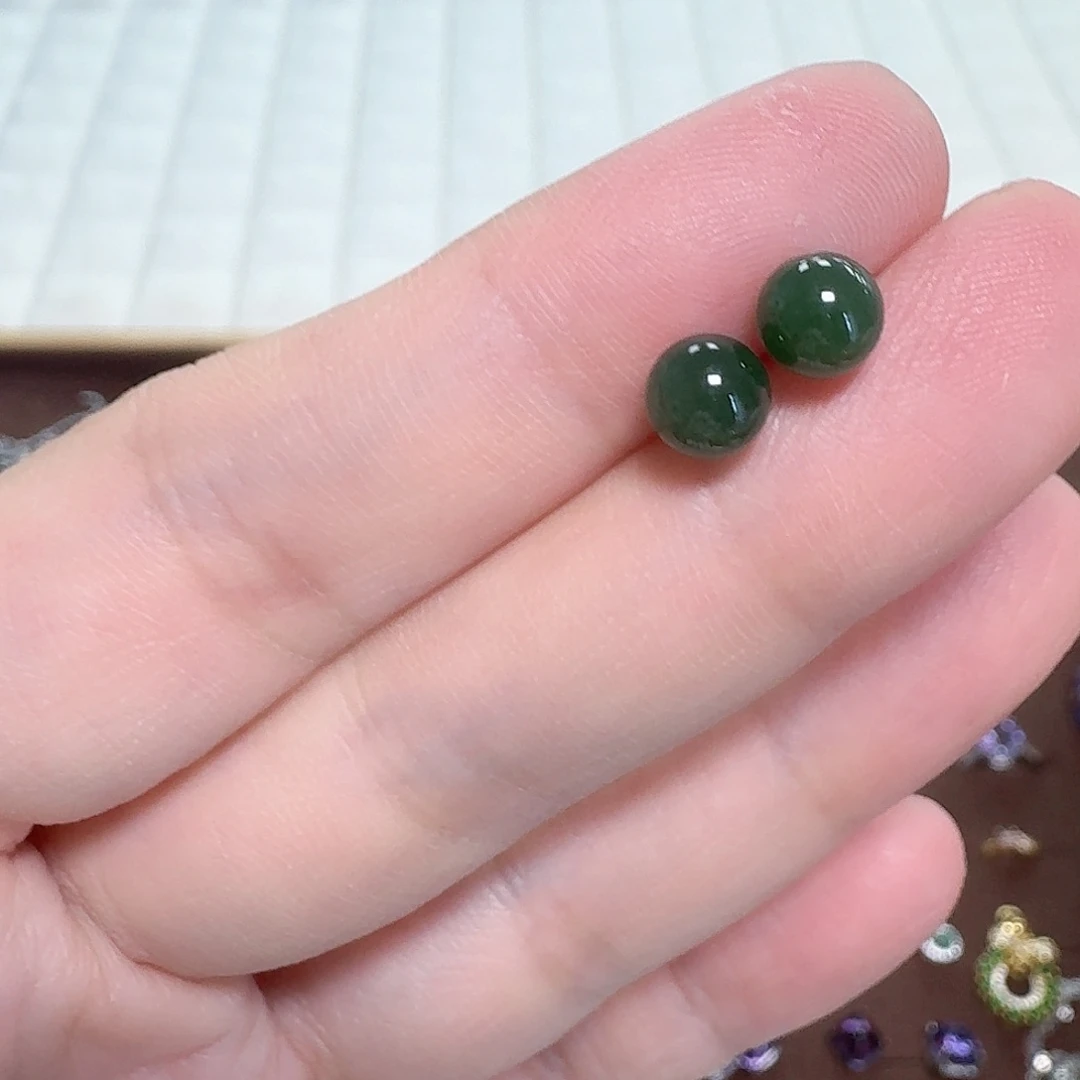 和田玉银S925镶嵌耳饰耳钉